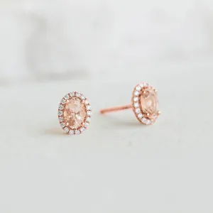 Morganite Halo Stud Earrings Rose Gold - Marzia