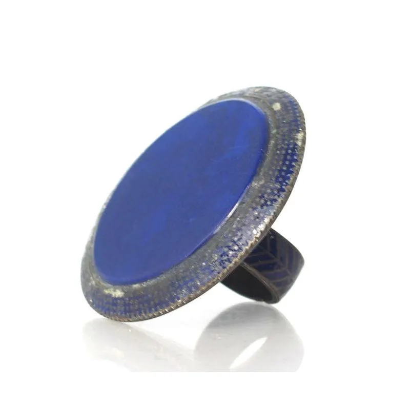 Multan Valley Lapis Lazuli Enamel Rings Mid 20th Century 5