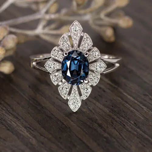 NATURAL DIAMOND DECO RING 7x5 OVAL SETTING ENGAGEMENT VINTAGE STYLE SEMI MOUNT