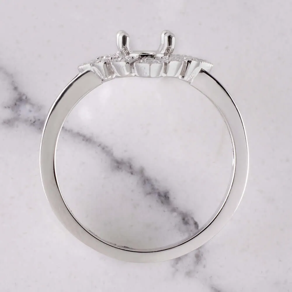 NATURAL DIAMOND DECO RING 7x5 OVAL SETTING ENGAGEMENT VINTAGE STYLE SEMI MOUNT