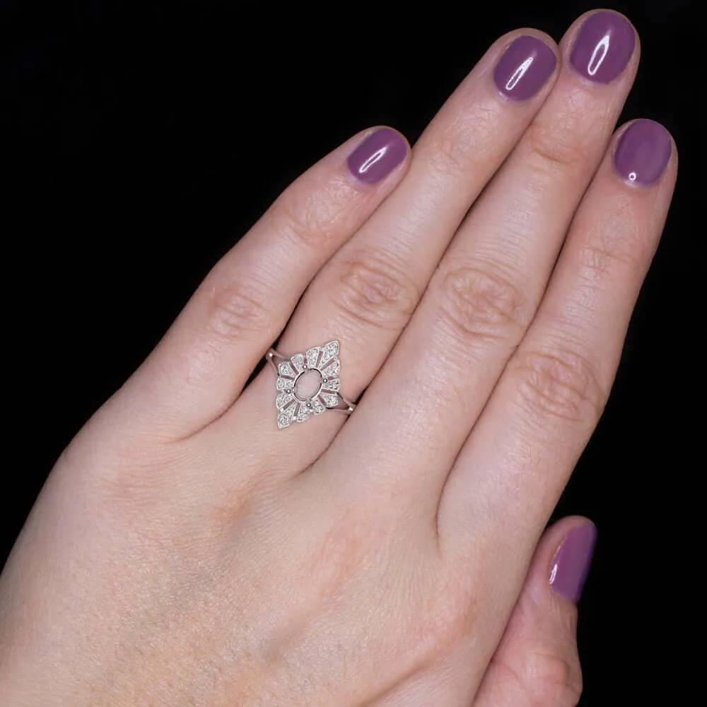 NATURAL DIAMOND DECO RING 7x5 OVAL SETTING ENGAGEMENT VINTAGE STYLE SEMI MOUNT