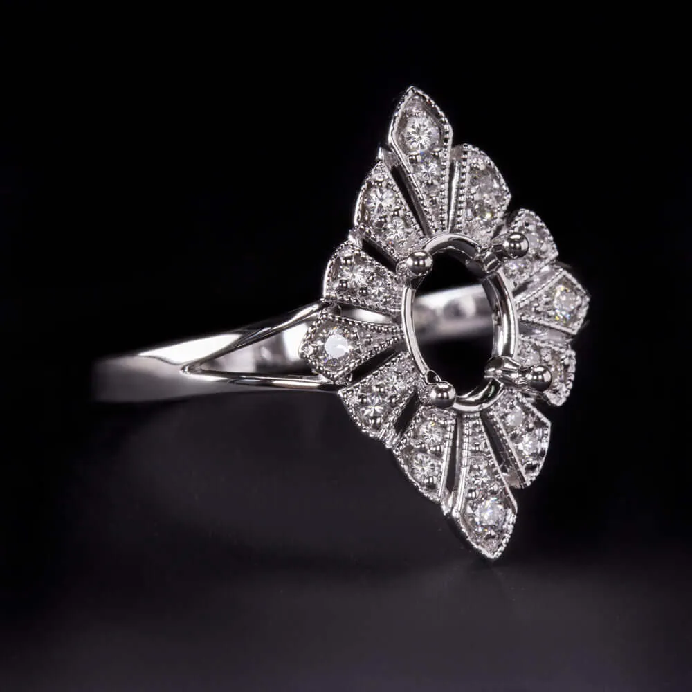 NATURAL DIAMOND DECO RING 7x5 OVAL SETTING ENGAGEMENT VINTAGE STYLE SEMI MOUNT