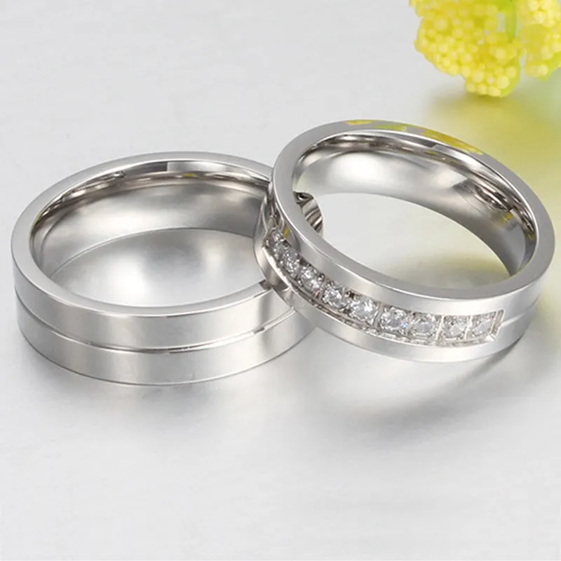 New Couple Engagement Ring Lovers Rings for Women and Men Stainless Steel Jewelry AAA  CZ Stone Wedding Band Never Fade or Rust