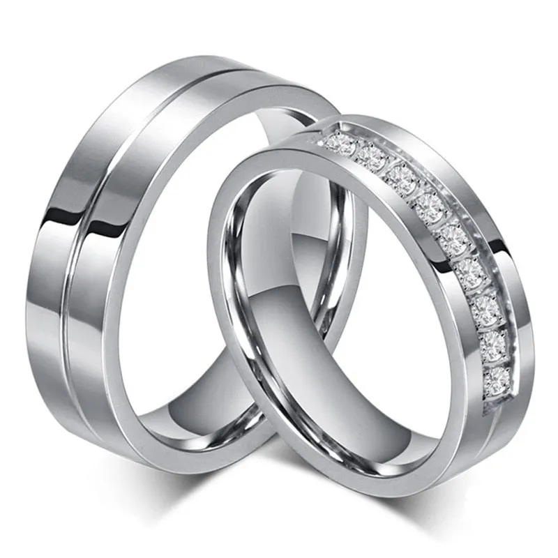 New Couple Engagement Ring Lovers Rings for Women and Men Stainless Steel Jewelry AAA  CZ Stone Wedding Band Never Fade or Rust