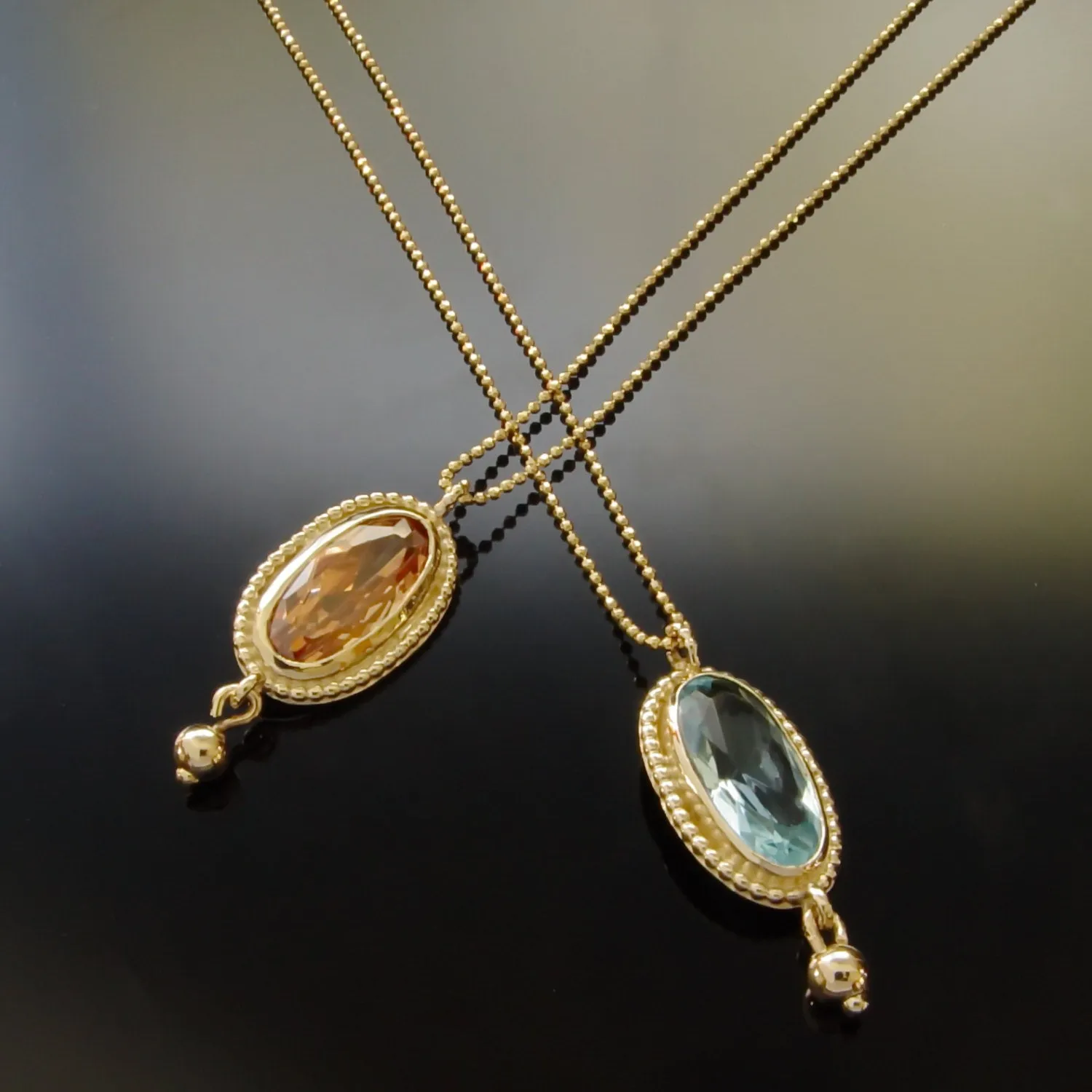 NG4740 Oval Blue Quartz Gold Necklace