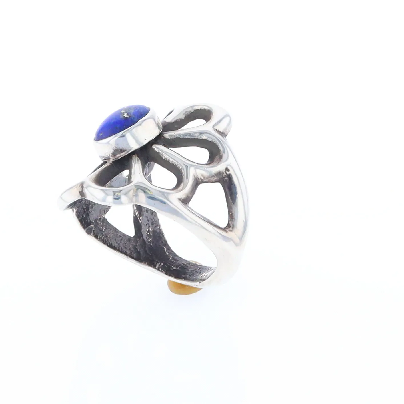 Open Floral Lapis Ring