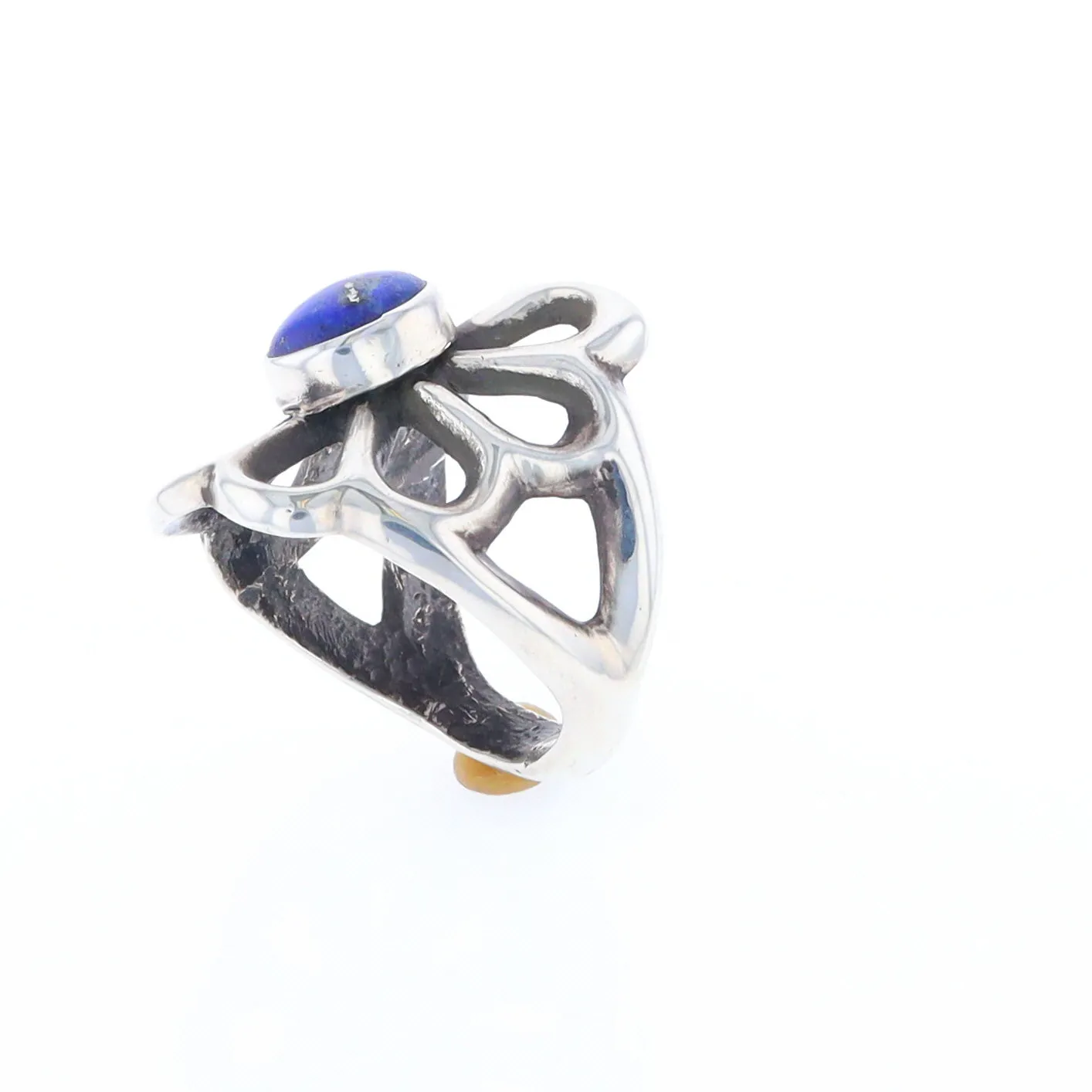 Open Floral Lapis Ring