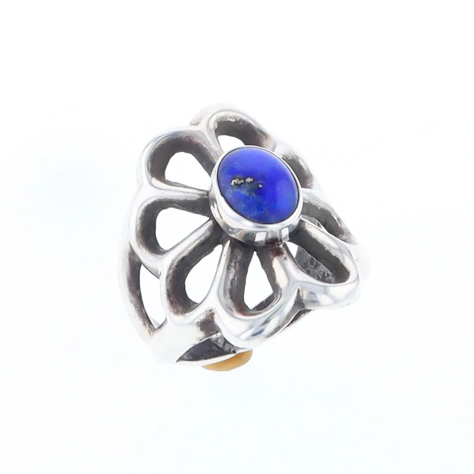 Open Floral Lapis Ring