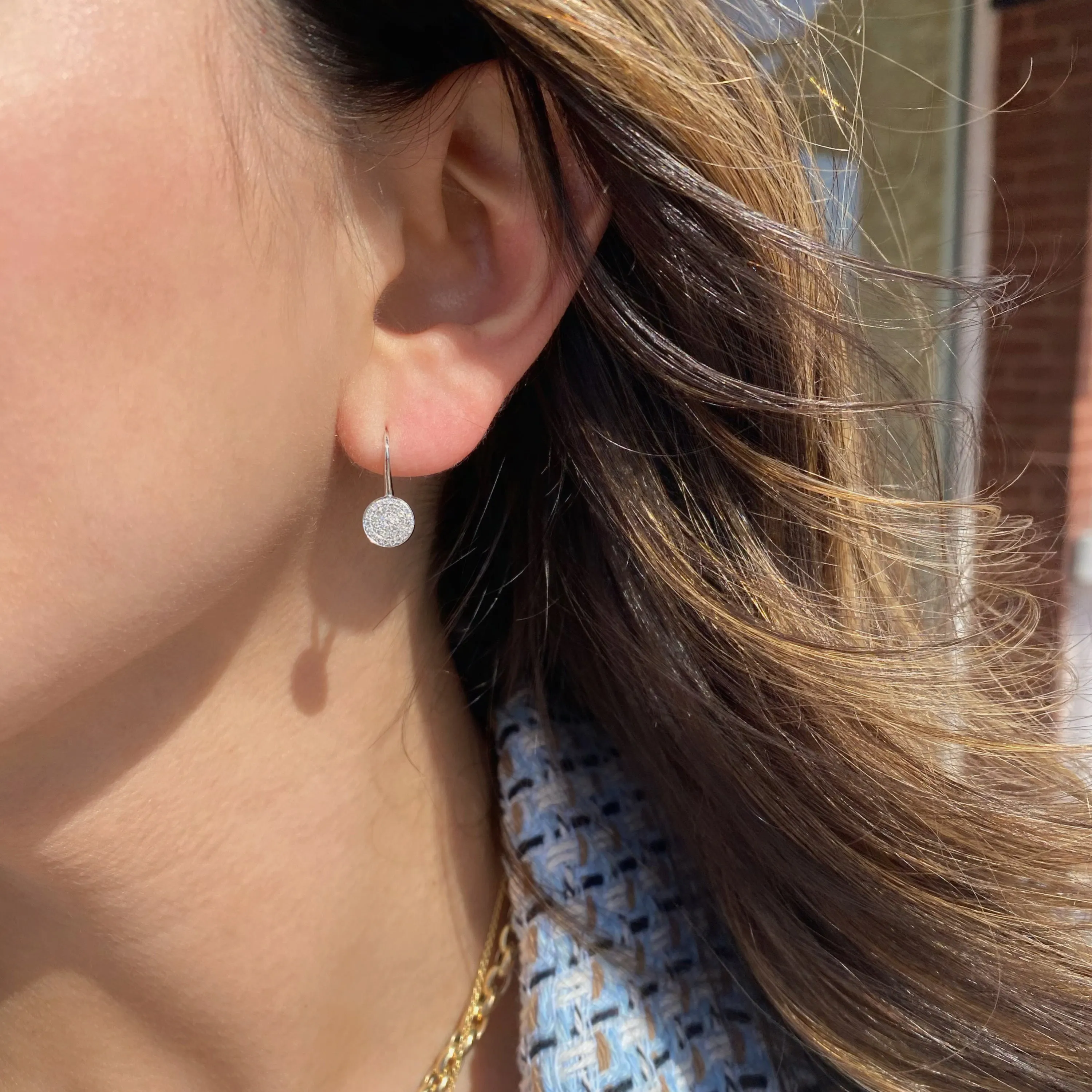Pave Diamond Disc Lever-Back Earrings