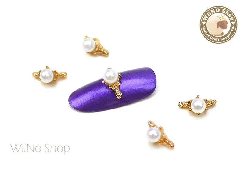 Pearl Gold Ring Nail Metal Charm - 2 pcs
