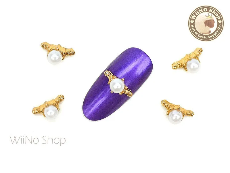 Pearl Gold Ring Nail Metal Charm - 2 pcs