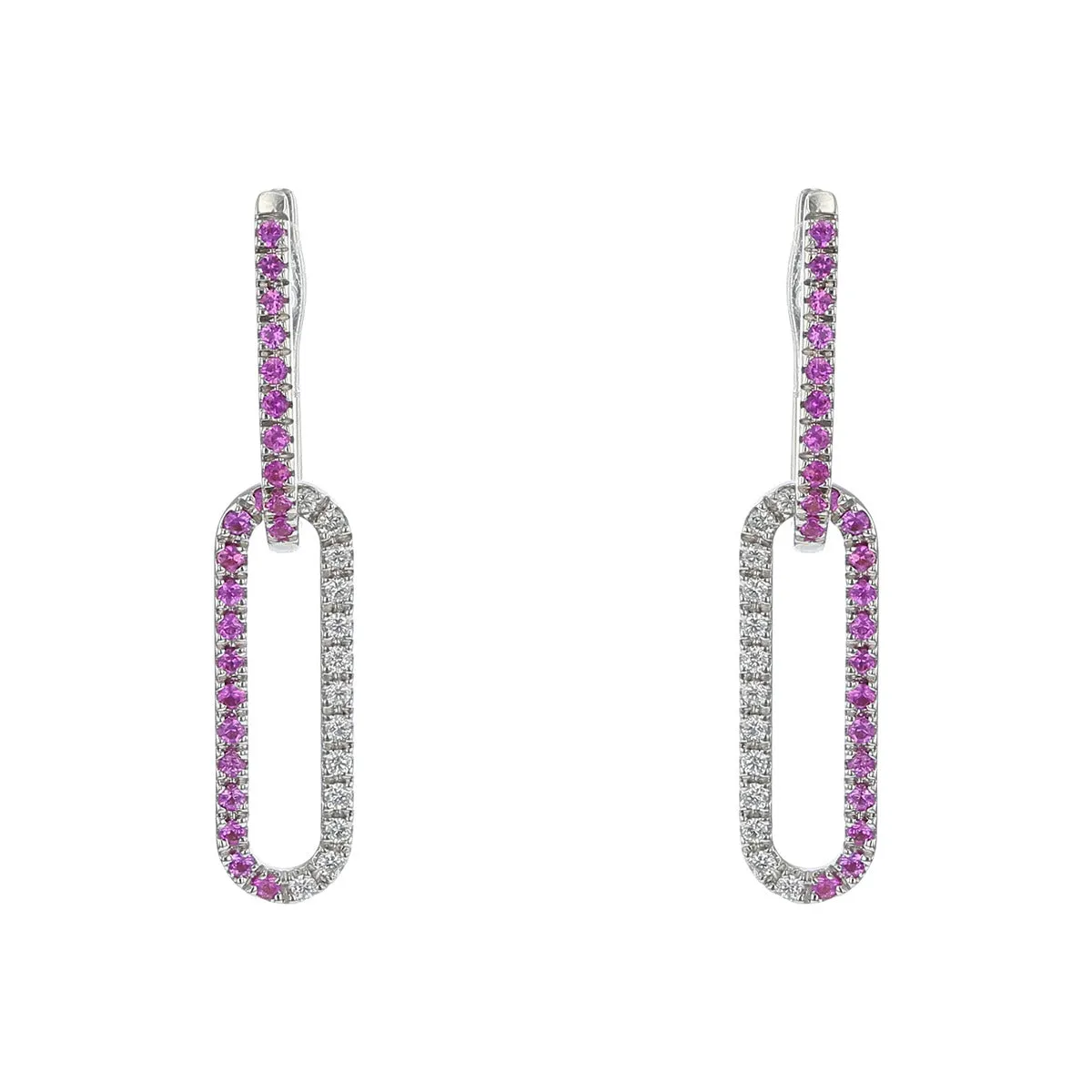 Pink Sapphire and Diamond Oval Link Drop Earrings