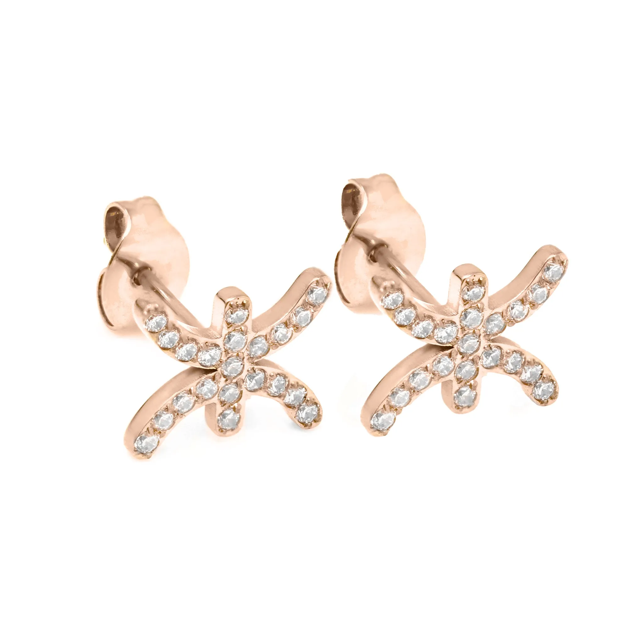 Pisces Earrings with CZ Stones - Rose Gold