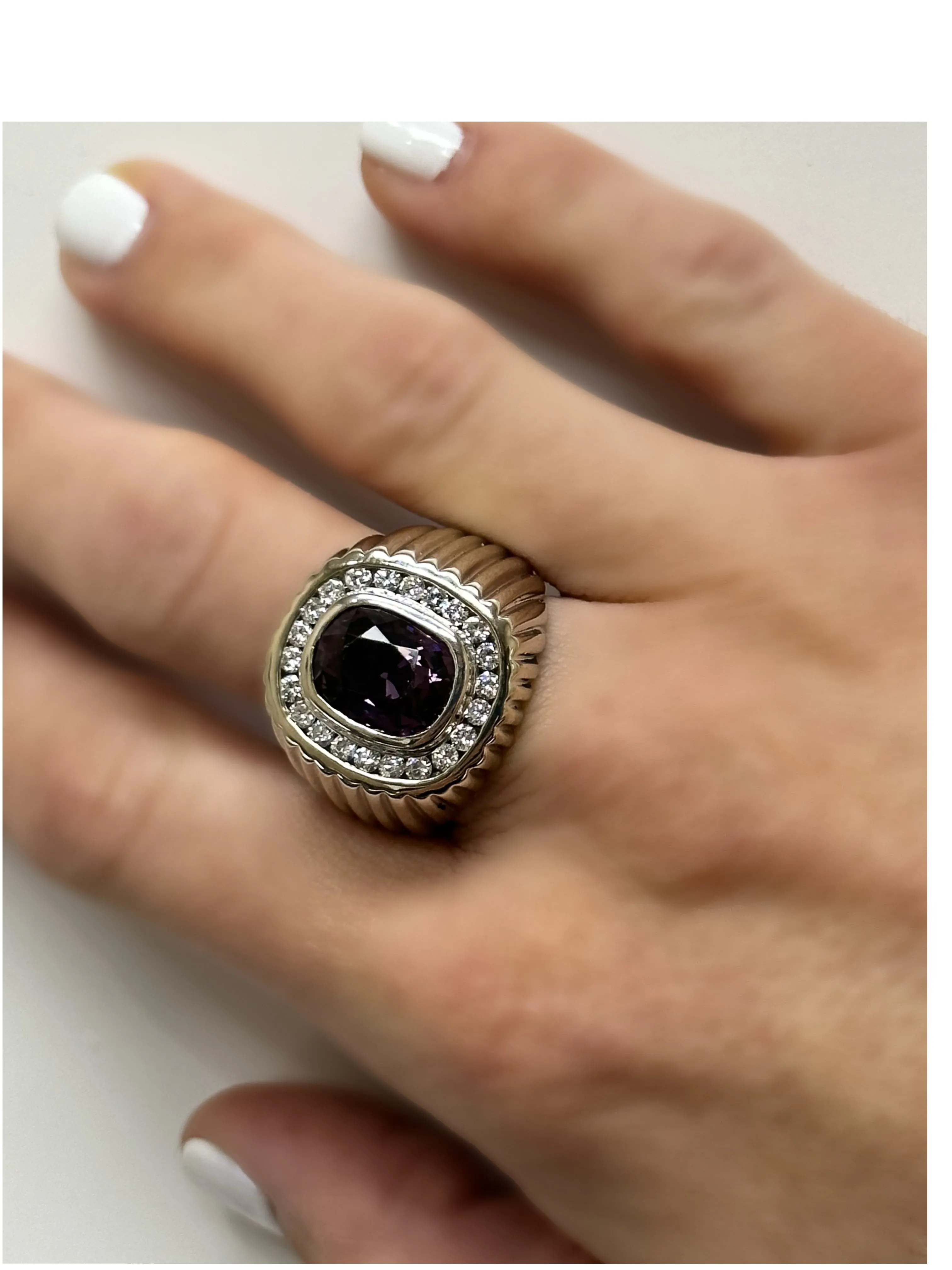 Purple Spinel and Diamond Cocktail Ring in 18k White Gold