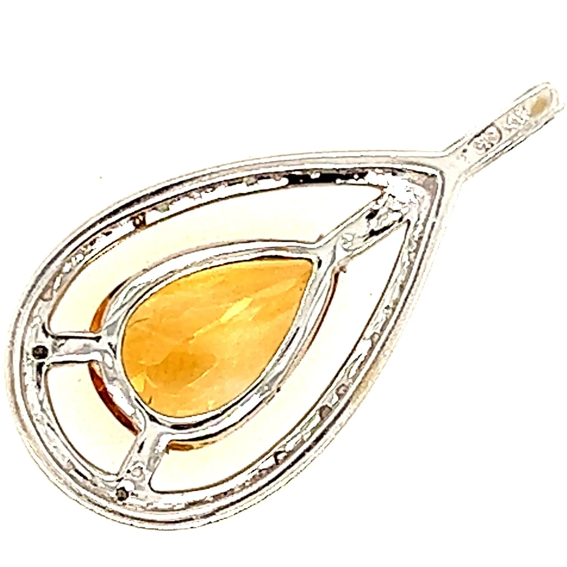 "Valentine's Radiance: 14k White Gold Citrine & Diamond Cocktail Pendant"