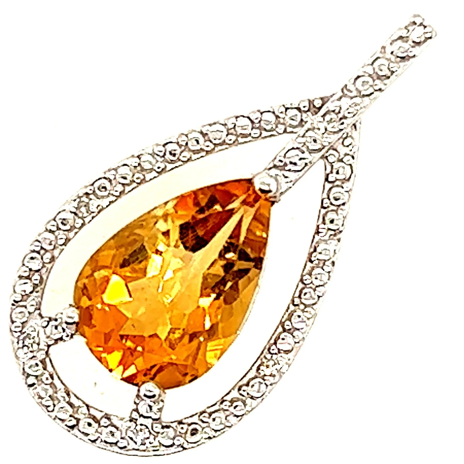 "Valentine's Radiance: 14k White Gold Citrine & Diamond Cocktail Pendant"