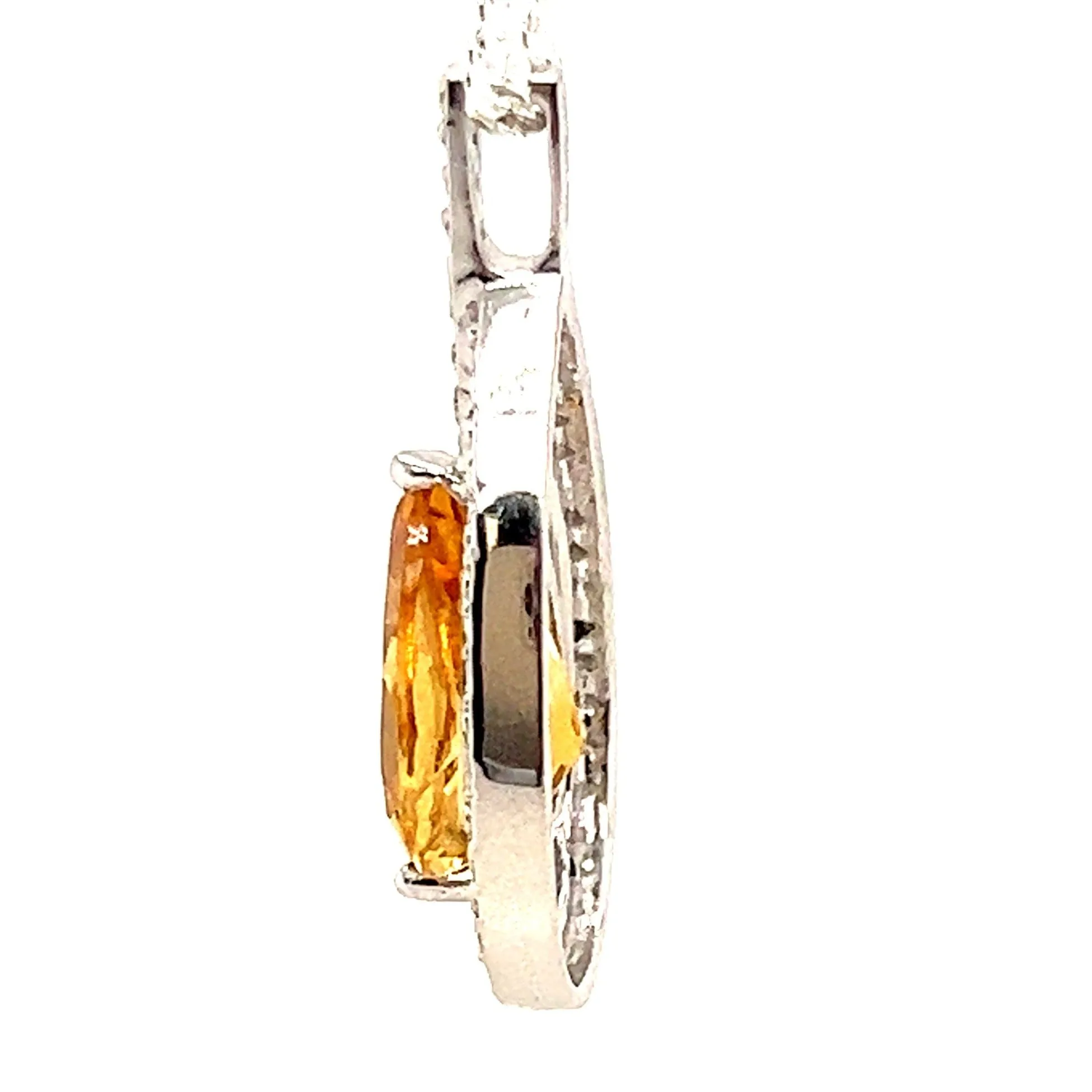 "Valentine's Radiance: 14k White Gold Citrine & Diamond Cocktail Pendant"