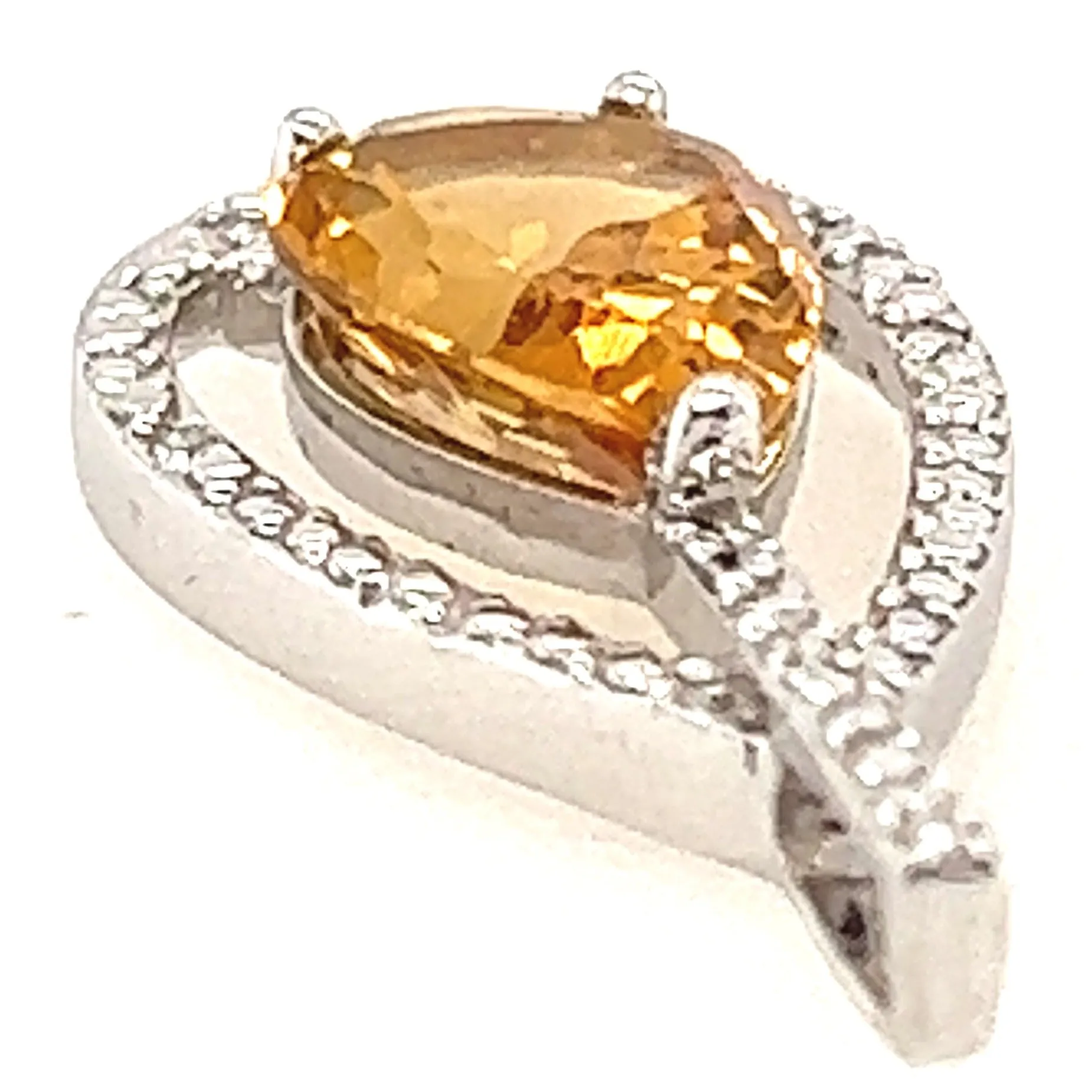 "Valentine's Radiance: 14k White Gold Citrine & Diamond Cocktail Pendant"