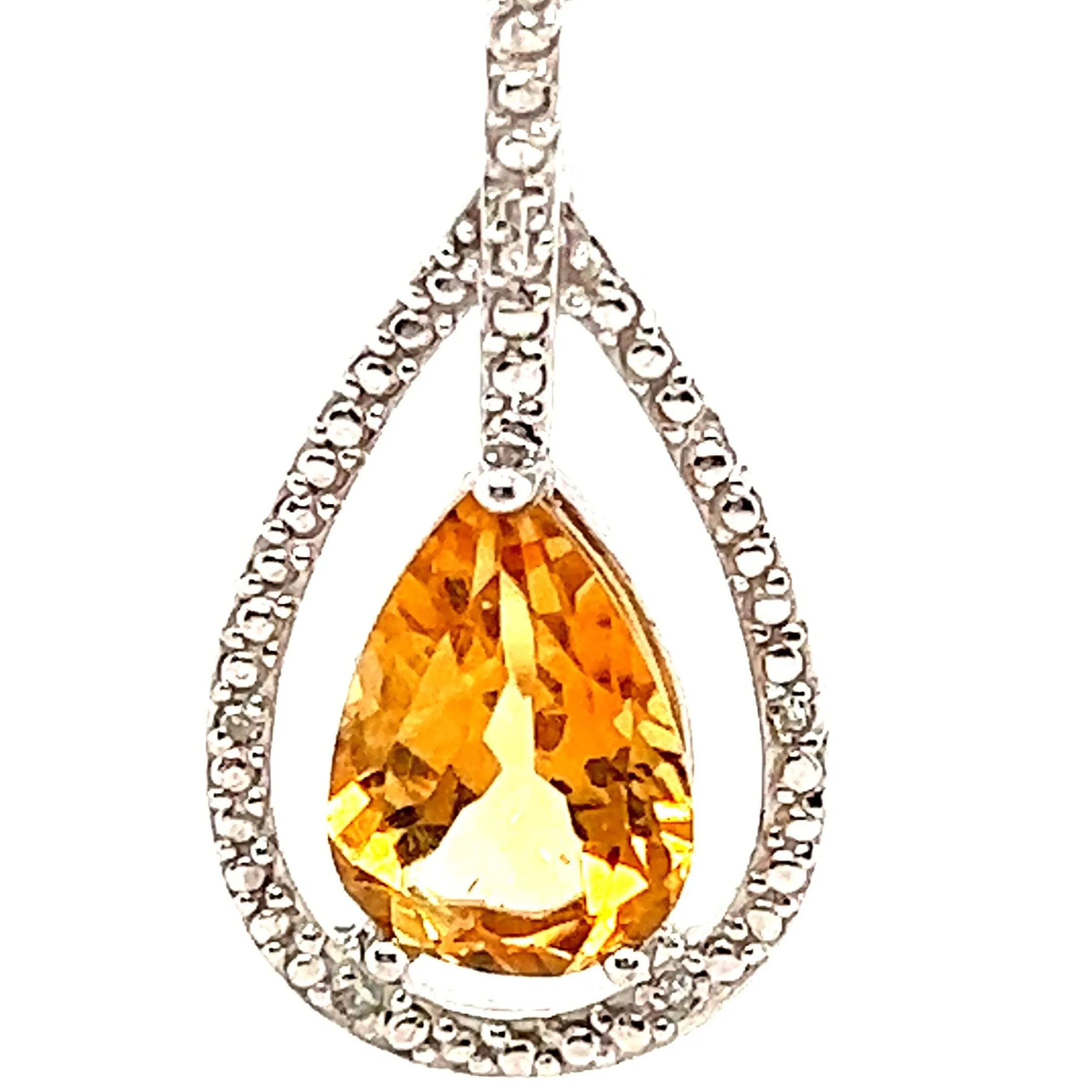 "Valentine's Radiance: 14k White Gold Citrine & Diamond Cocktail Pendant"