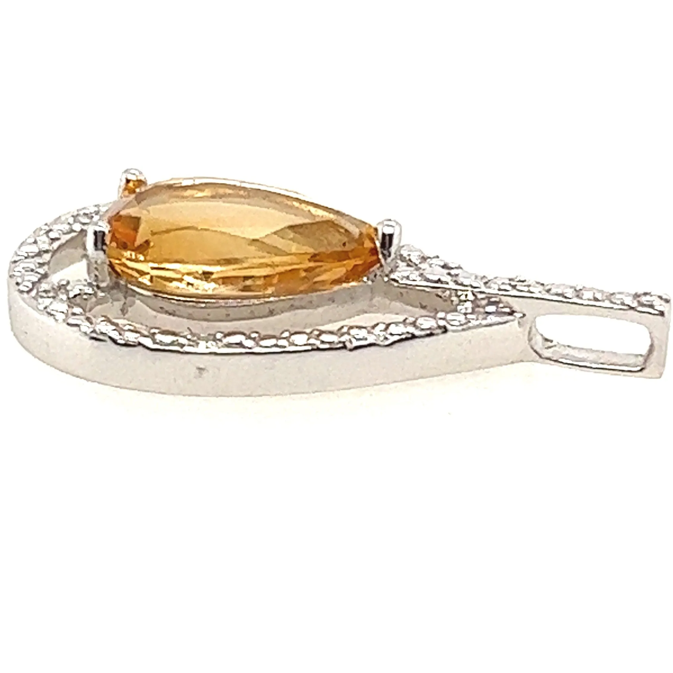 "Valentine's Radiance: 14k White Gold Citrine & Diamond Cocktail Pendant"