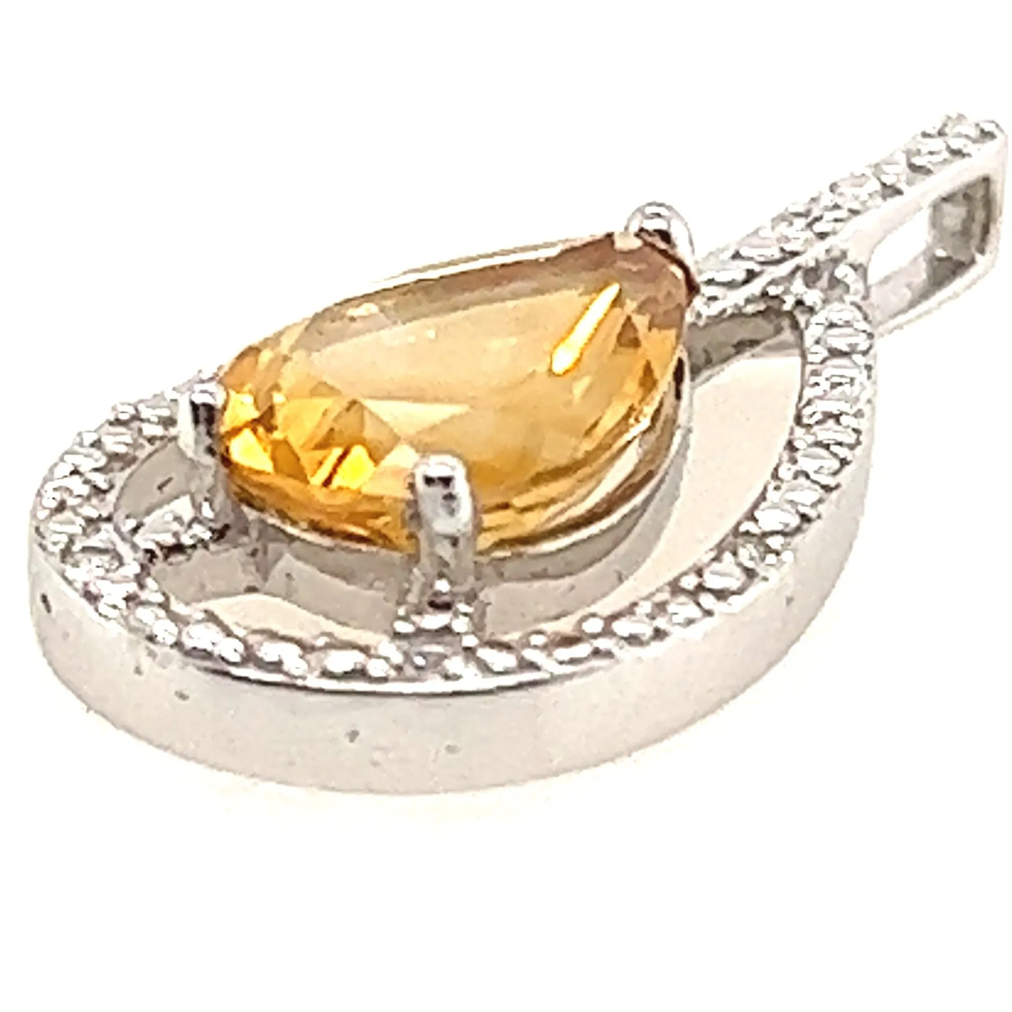 "Valentine's Radiance: 14k White Gold Citrine & Diamond Cocktail Pendant"