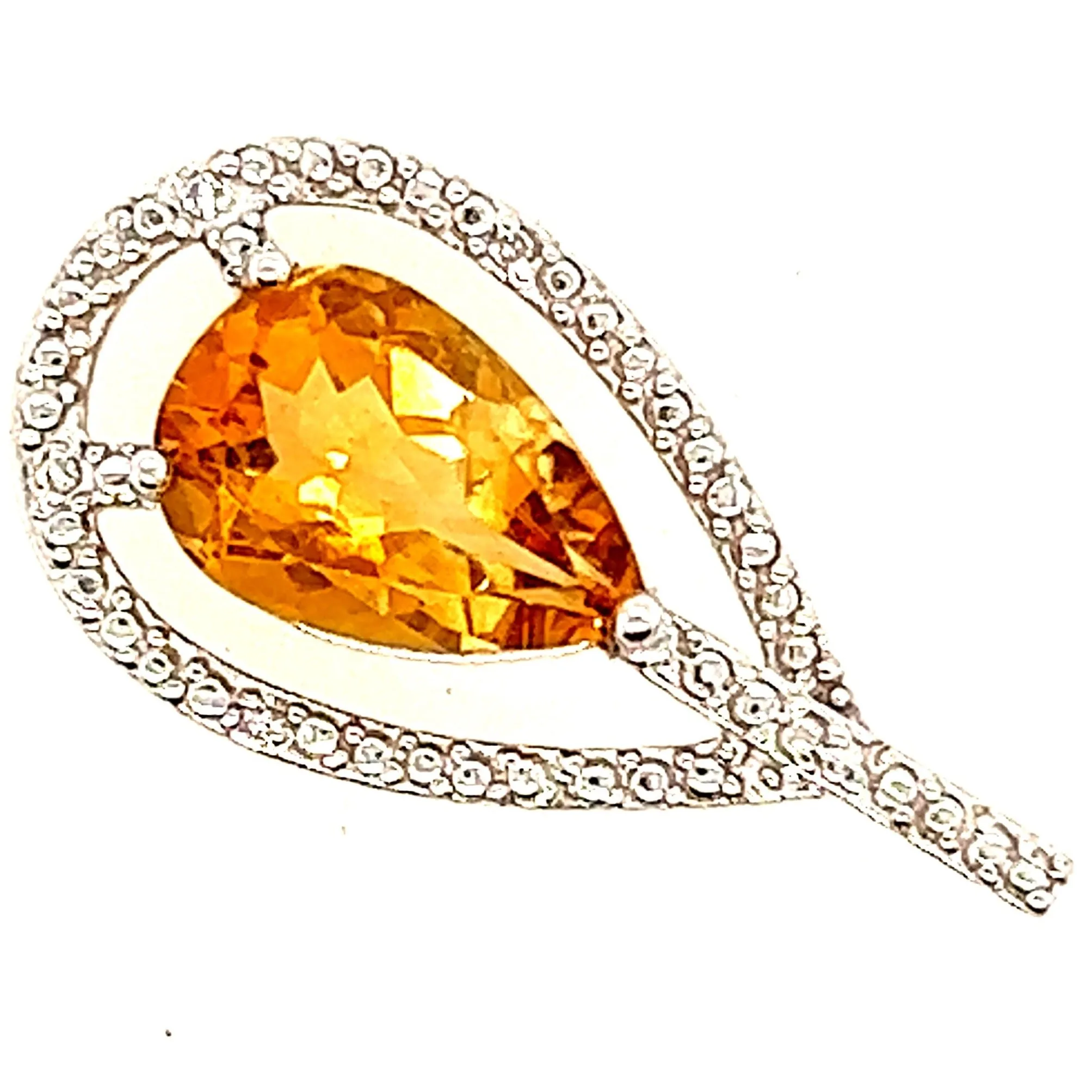 "Valentine's Radiance: 14k White Gold Citrine & Diamond Cocktail Pendant"