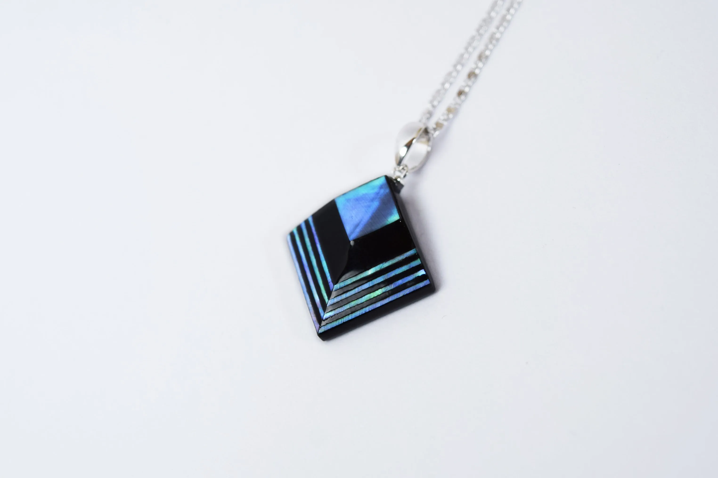 Raden Pendant Necklace - Moonlight on Water / Green Color / Medium Size-, Japanese Lacquer Jewelry, Kyoto Jewelry
