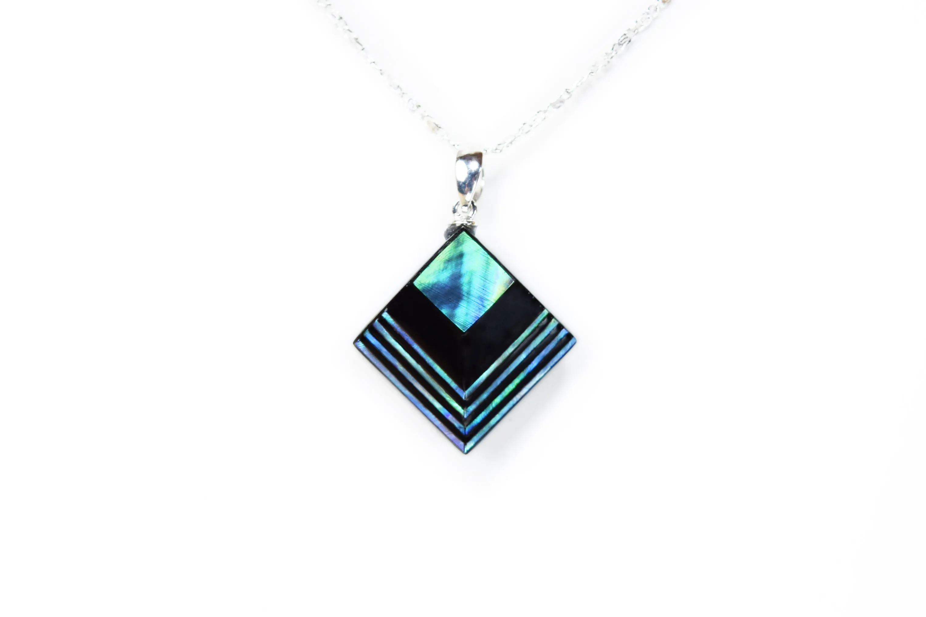 Raden Pendant Necklace - Moonlight on Water / Green Color / Medium Size-, Japanese Lacquer Jewelry, Kyoto Jewelry