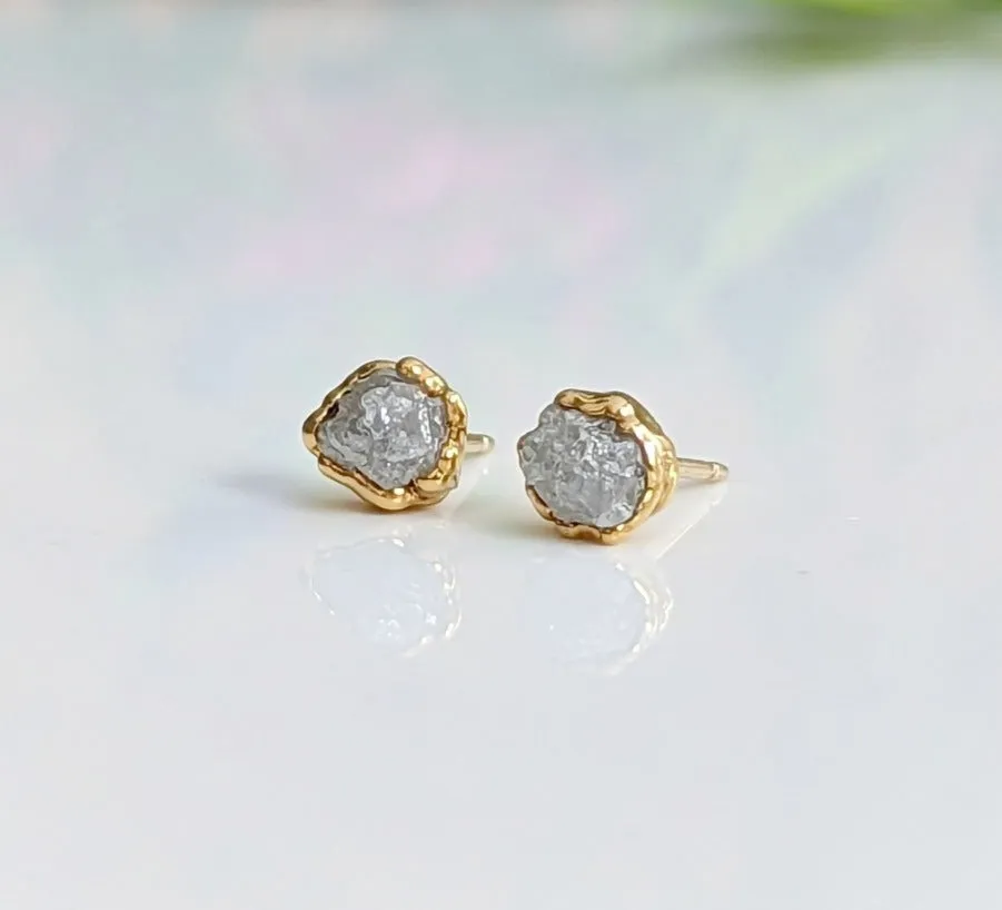 Raw diamond stud earrings