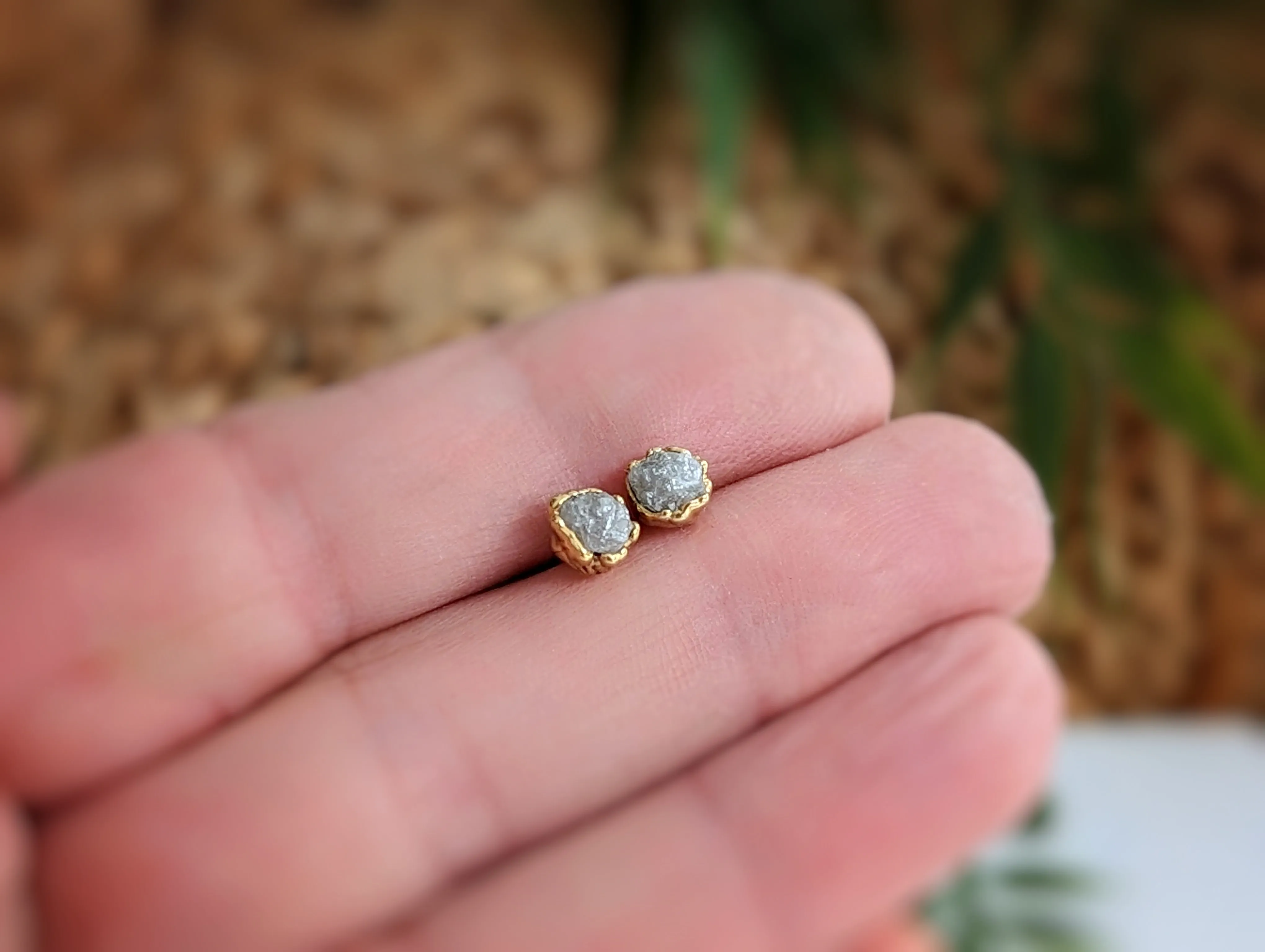Raw diamond stud earrings