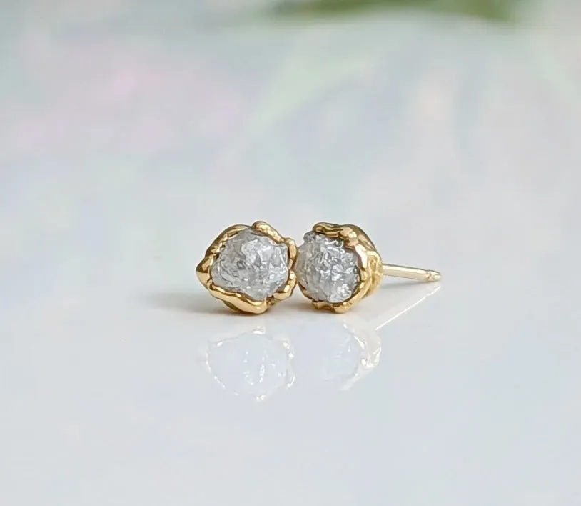 Raw diamond stud earrings