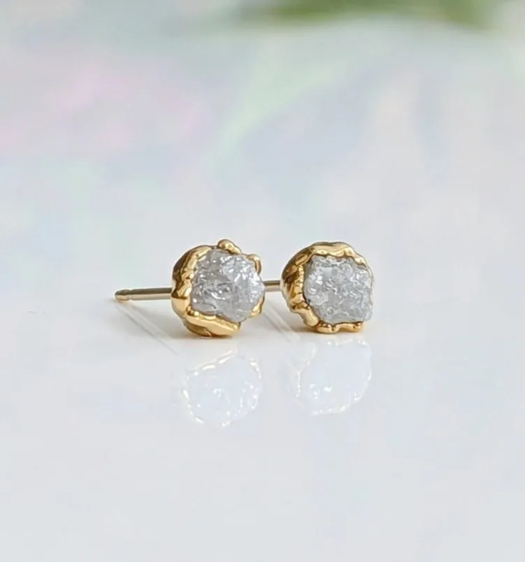 Raw diamond stud earrings