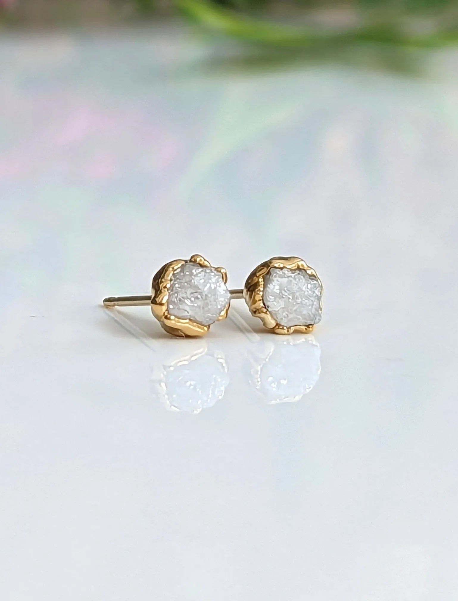 Raw diamond stud earrings
