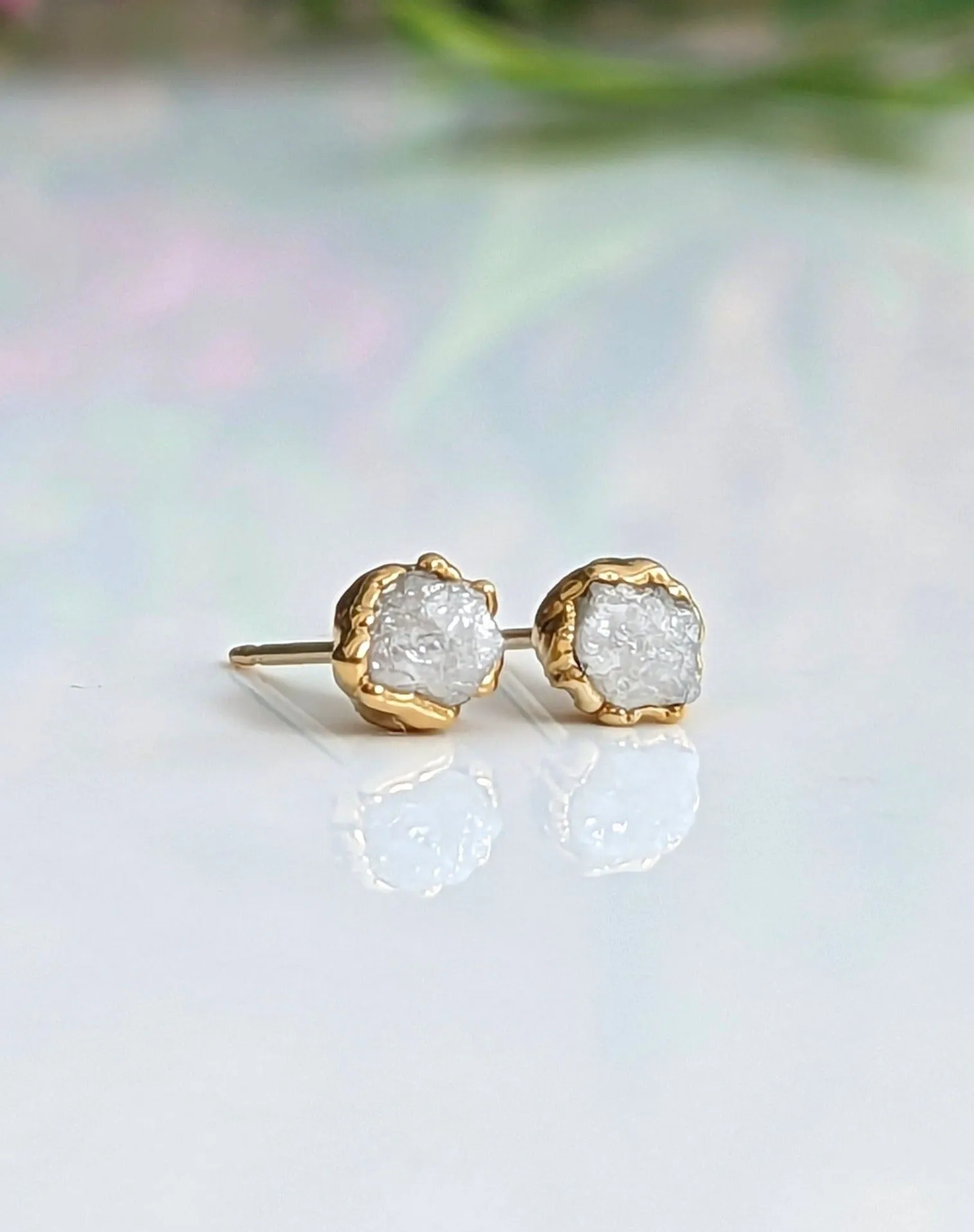 Raw diamond stud earrings