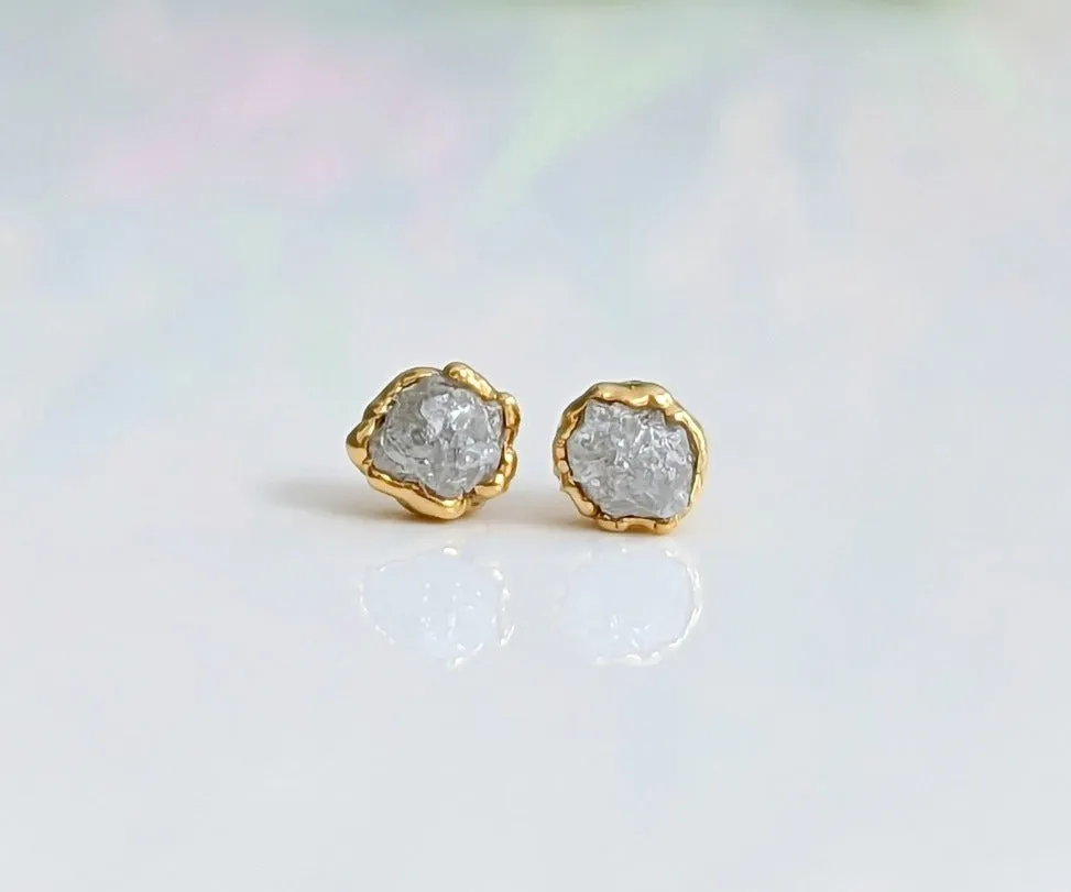 Raw diamond stud earrings