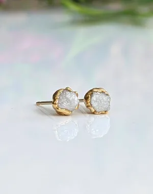 Raw diamond stud earrings
