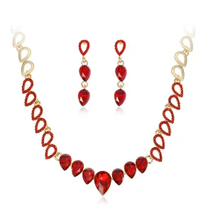 Red Crystal Necklace Earring Set