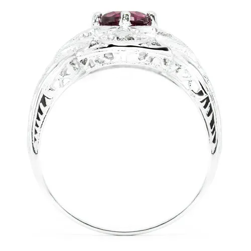 RHODOLITE GARNET STERLING SILVER VINTAGE STYLE COCKTAIL RING ART DECO FILIGREE