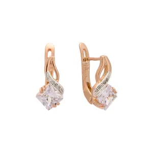 .Rose Gold two tone solitaire rhombus stone earrings