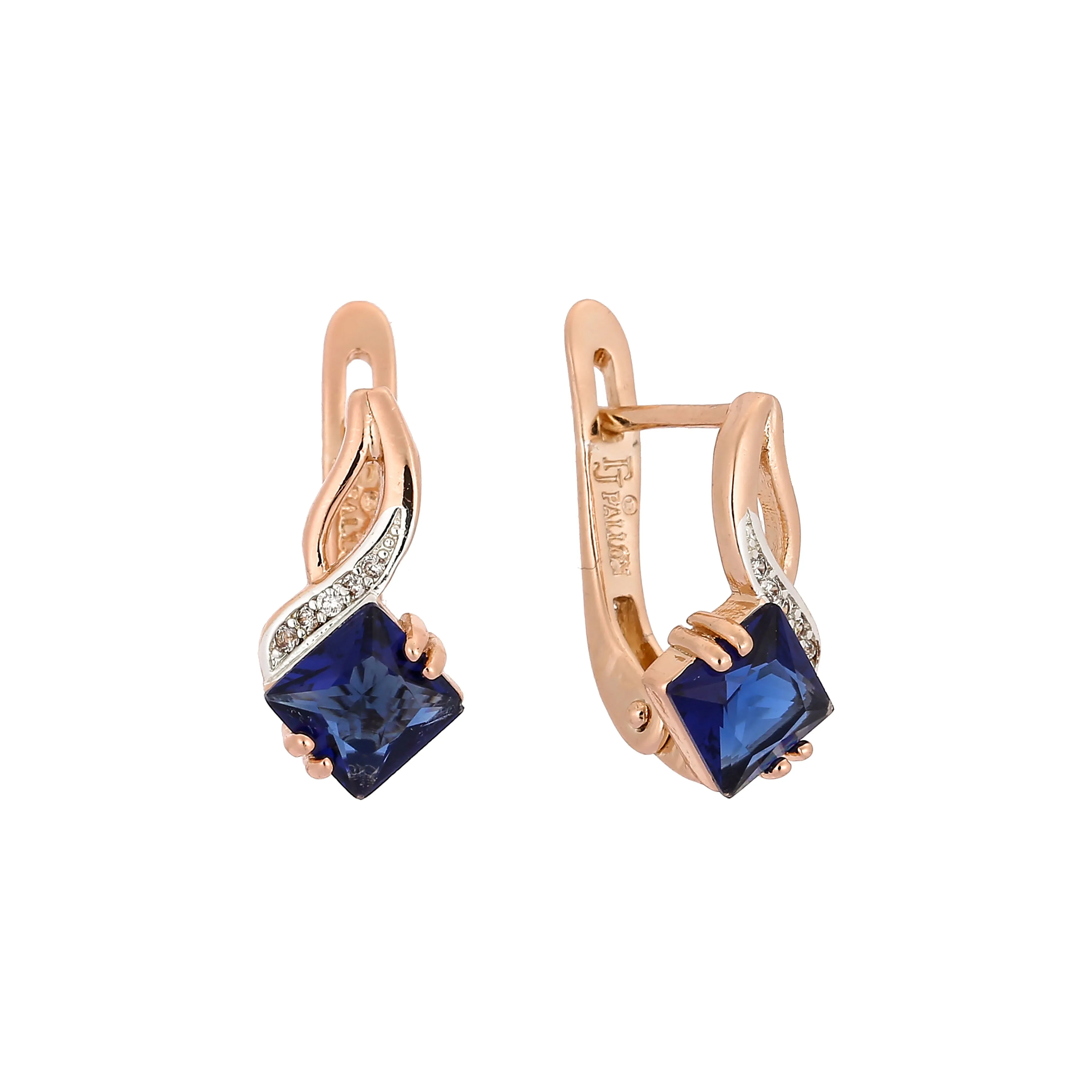 .Rose Gold two tone solitaire rhombus stone earrings