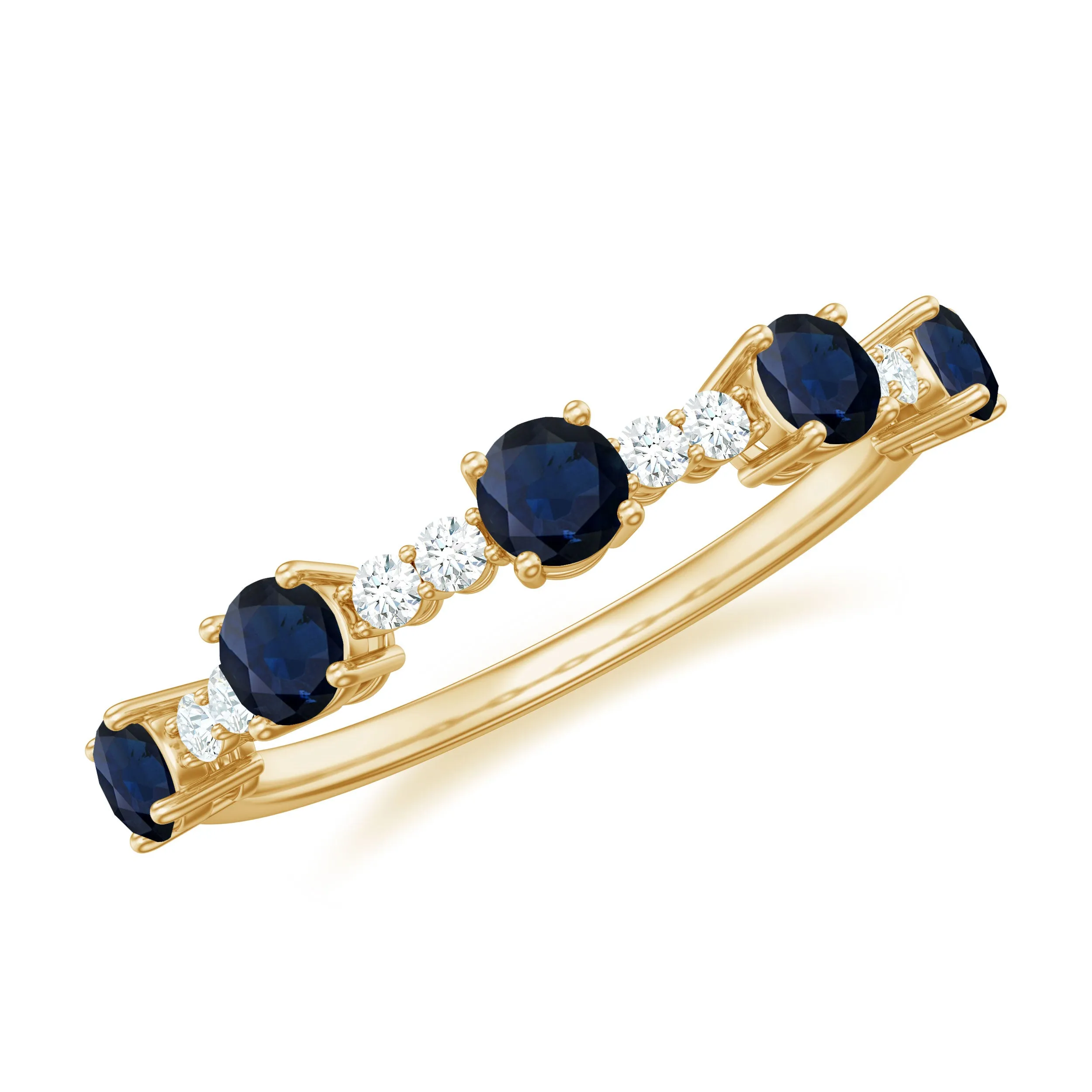 Round Blue Sapphire and Diamond Half Eternity Ring