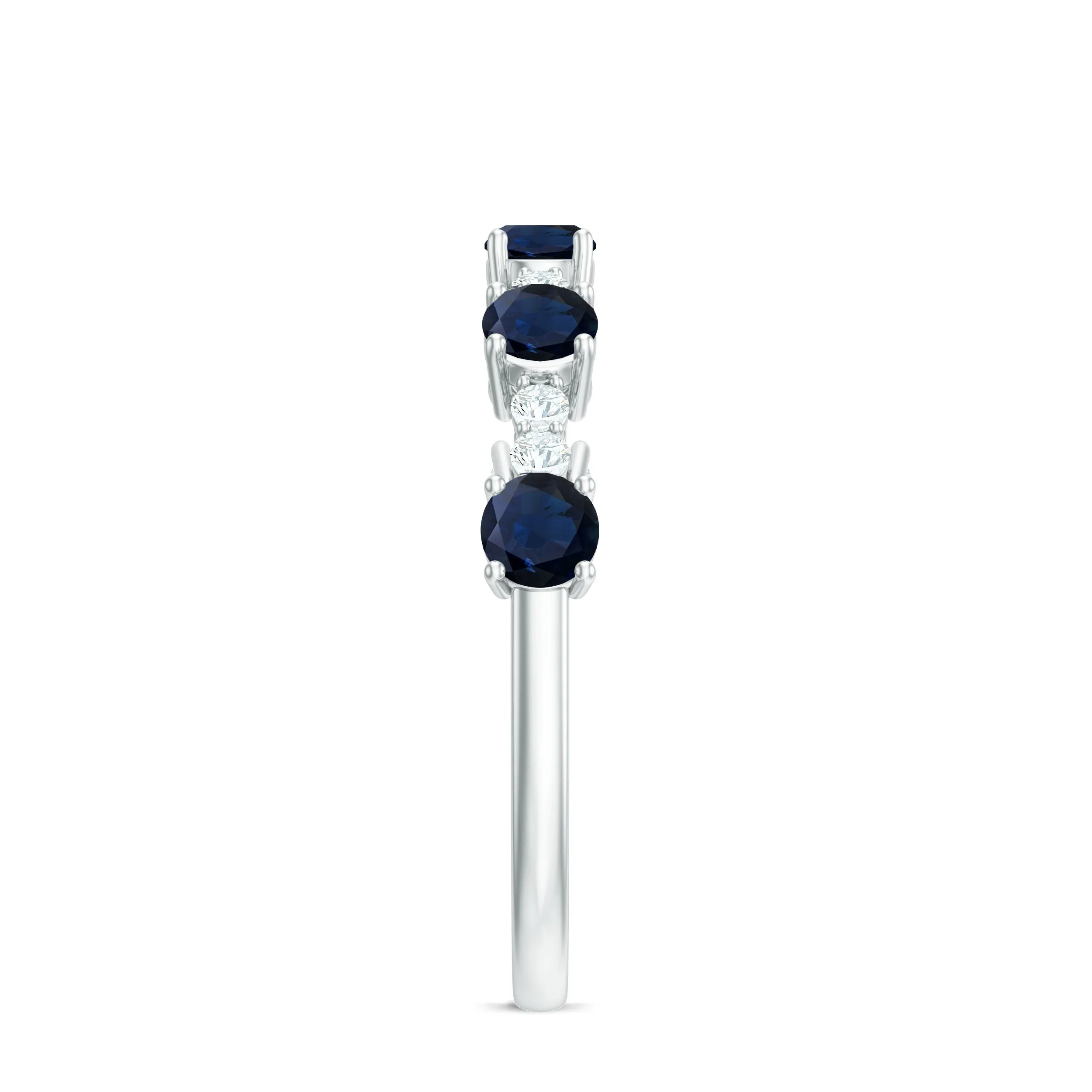 Round Blue Sapphire and Diamond Half Eternity Ring