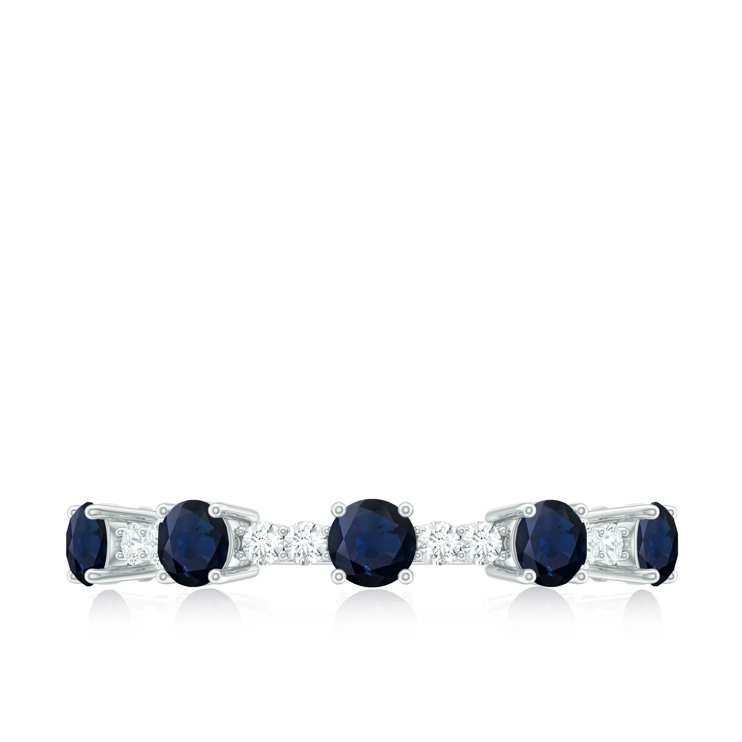 Round Blue Sapphire and Diamond Half Eternity Ring