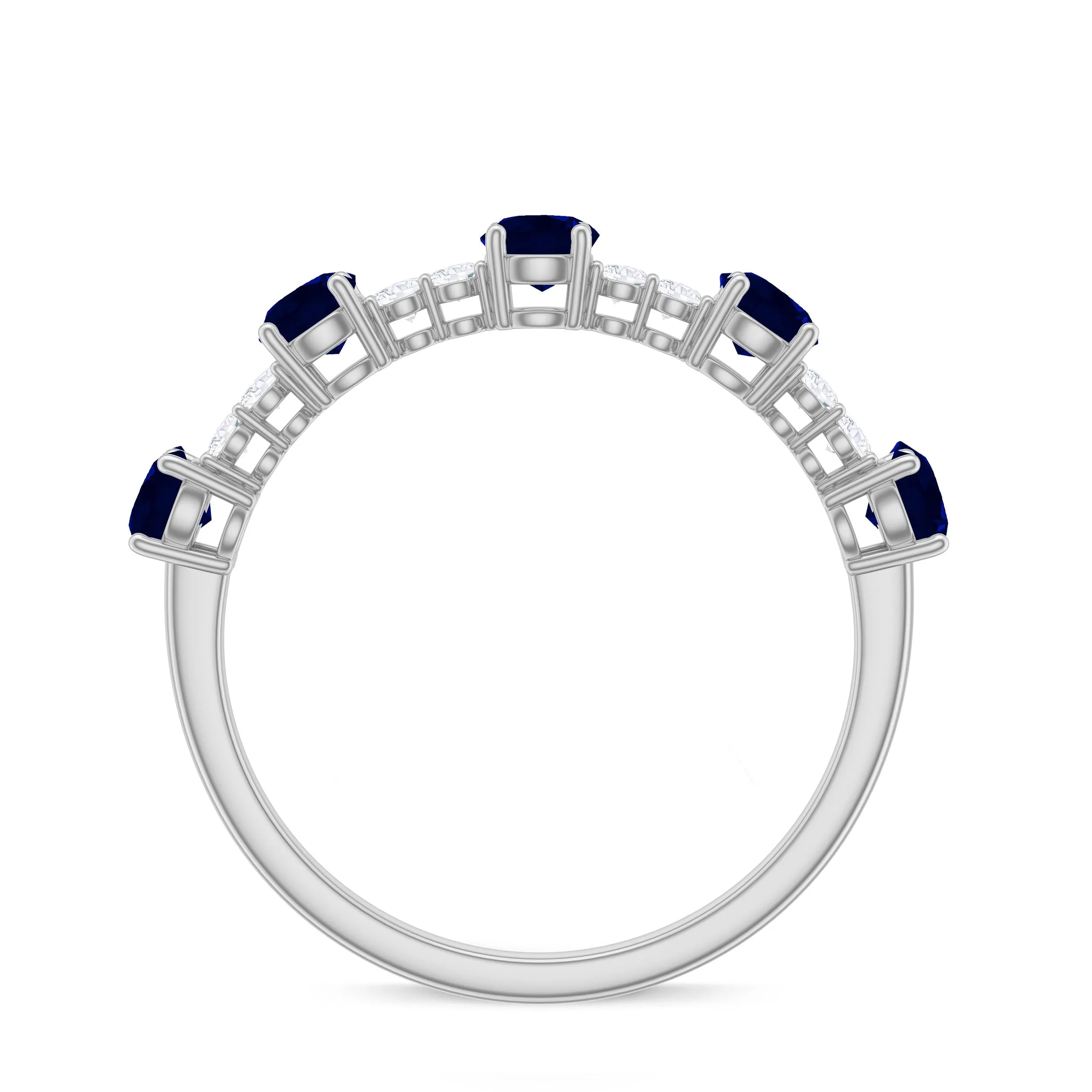Round Blue Sapphire and Diamond Half Eternity Ring