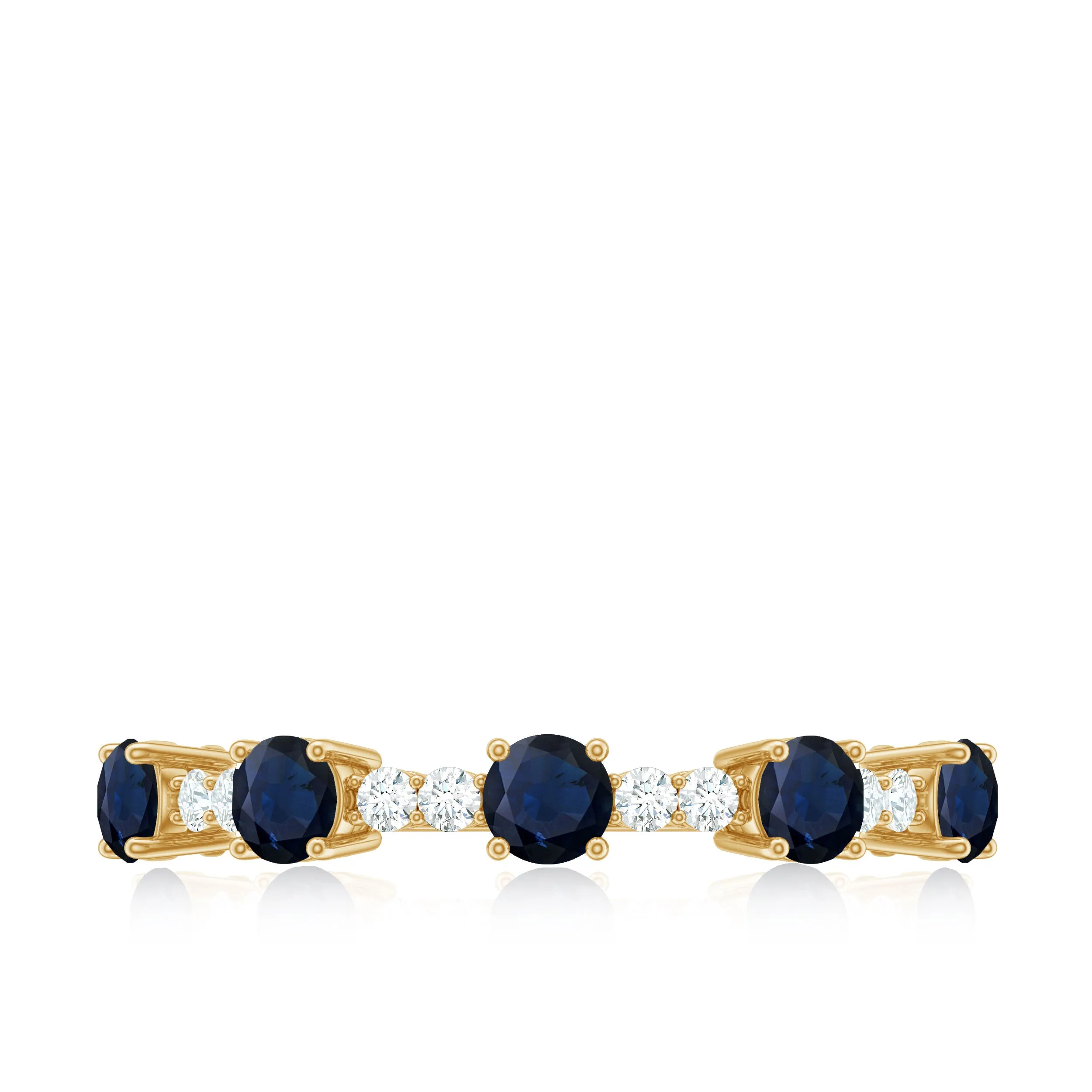 Round Blue Sapphire and Diamond Half Eternity Ring