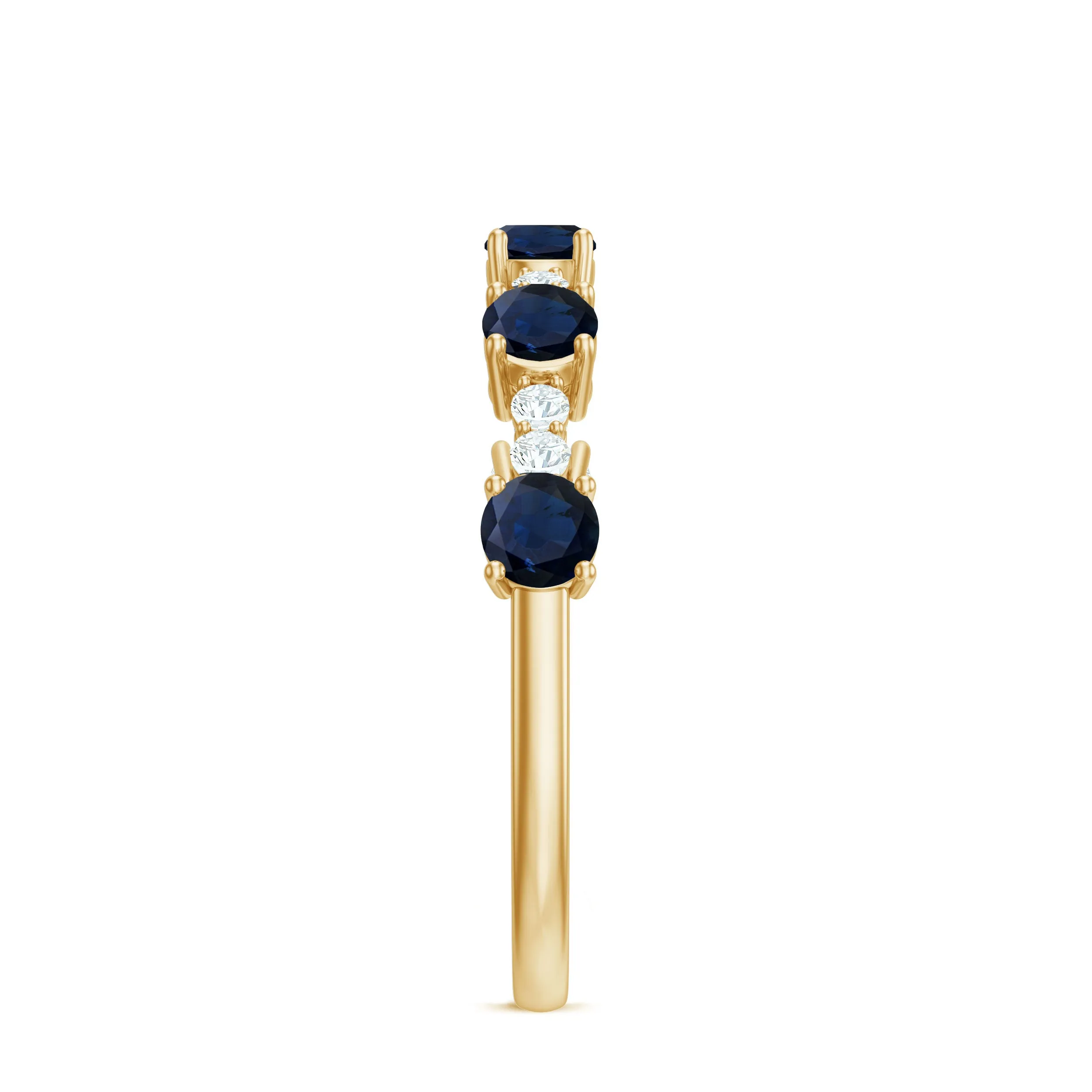 Round Blue Sapphire and Diamond Half Eternity Ring