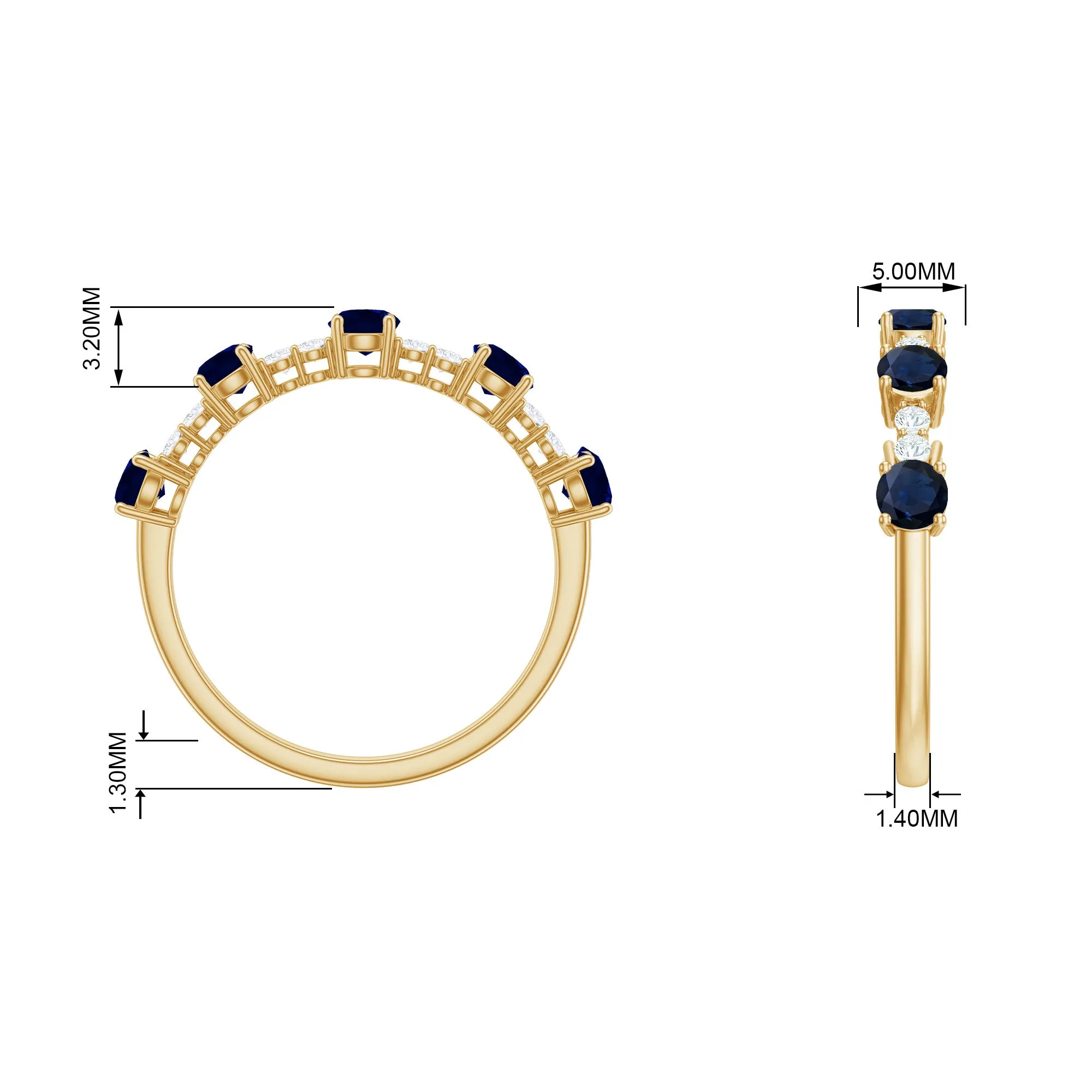 Round Blue Sapphire and Diamond Half Eternity Ring