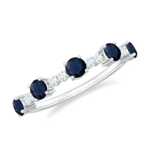 Round Blue Sapphire and Diamond Half Eternity Ring