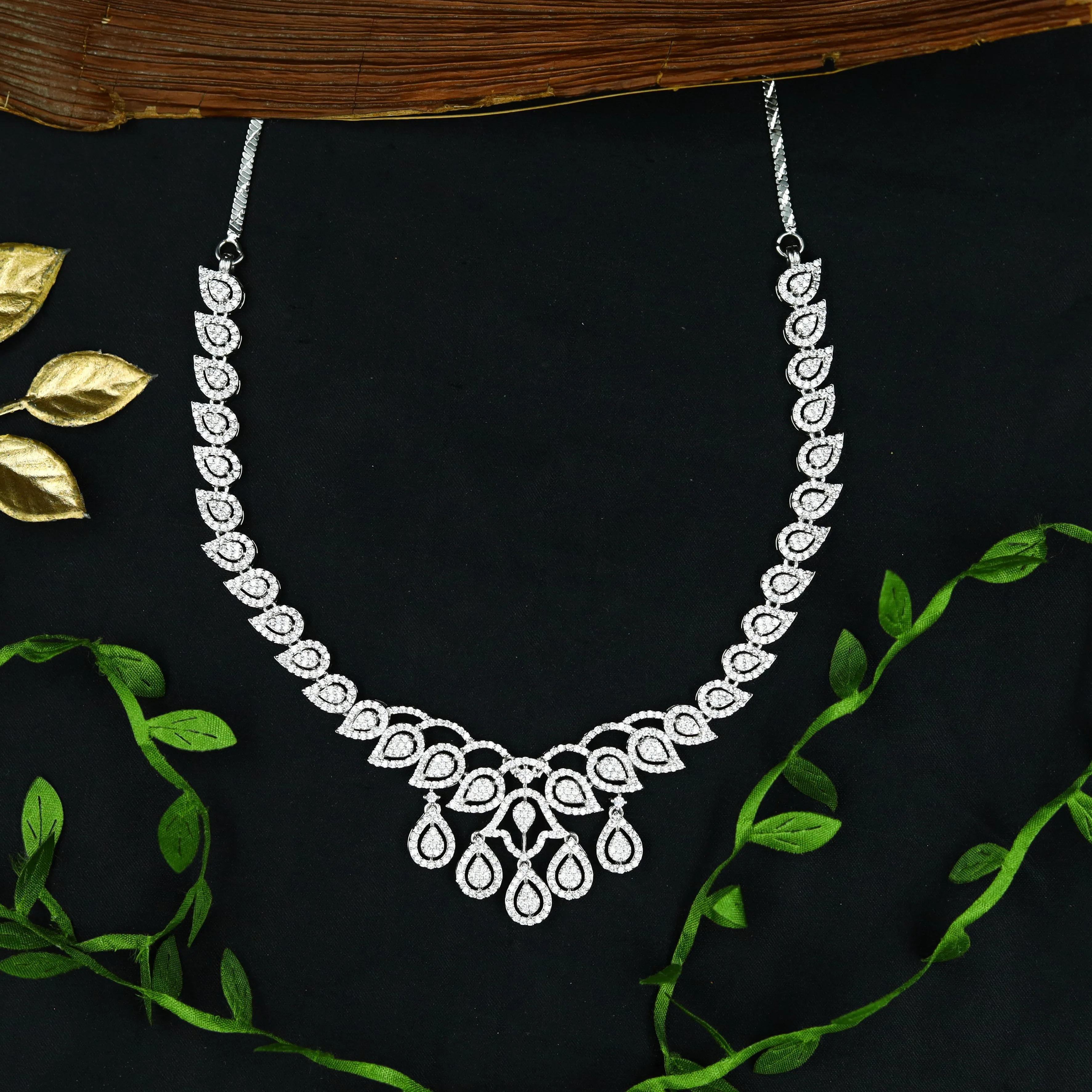 Round Neck Zircon/AD Necklace Set 4128-69
