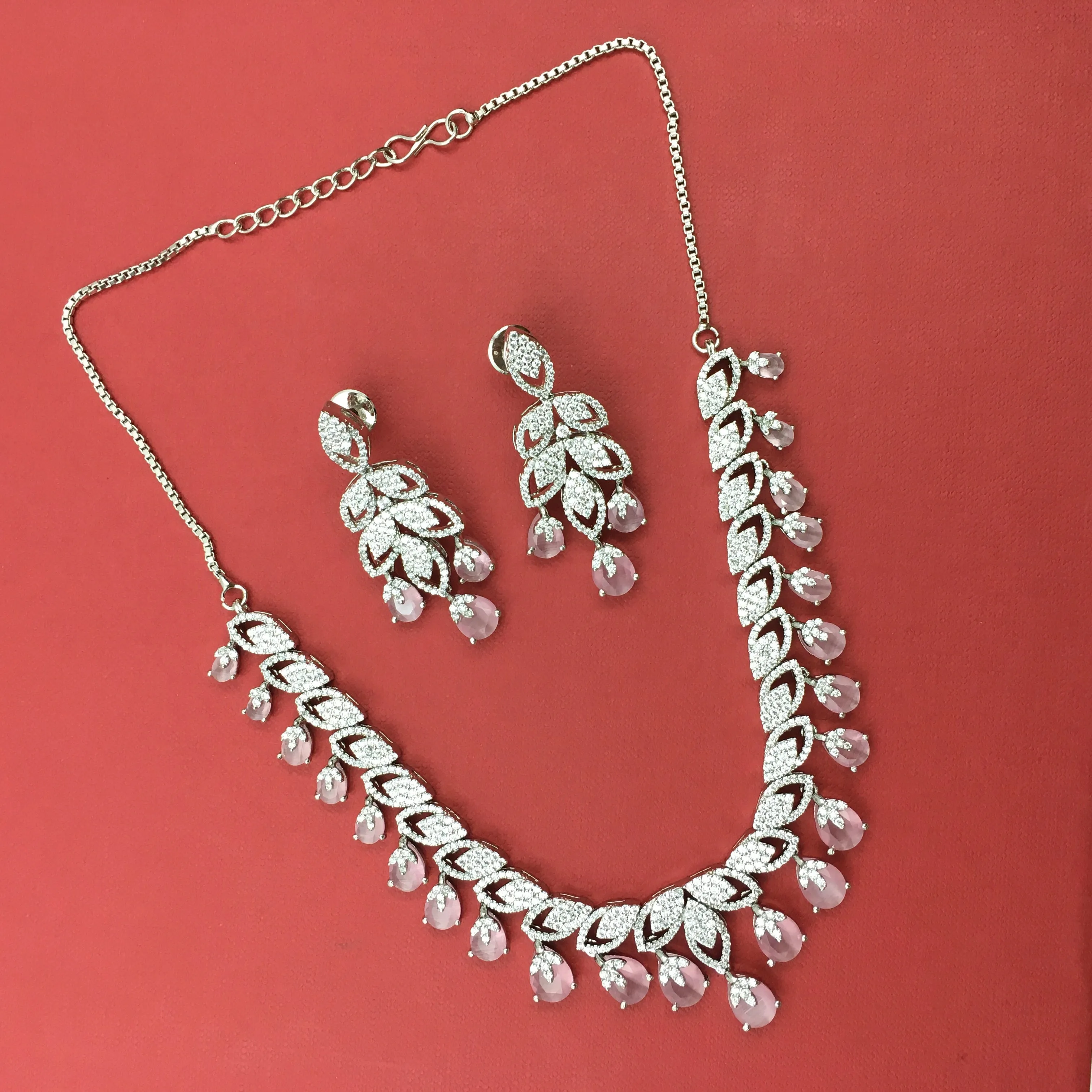 Round Neck Zircon/AD Necklace Set 8575-08